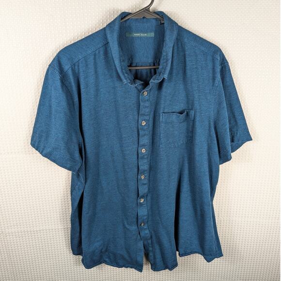 Perry Ellis XXL Blue Textured Short Sleeve Button Front Shirt 100% Cotton Men’s - Picture 1 of 3